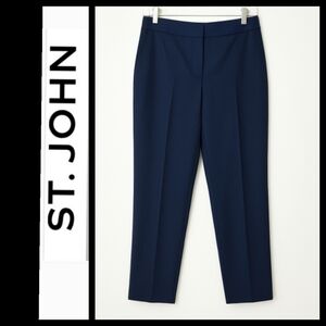 St. John Navy Wool Blend Ankle Pants Size 14 | Emma Flat Front Mid Rise●